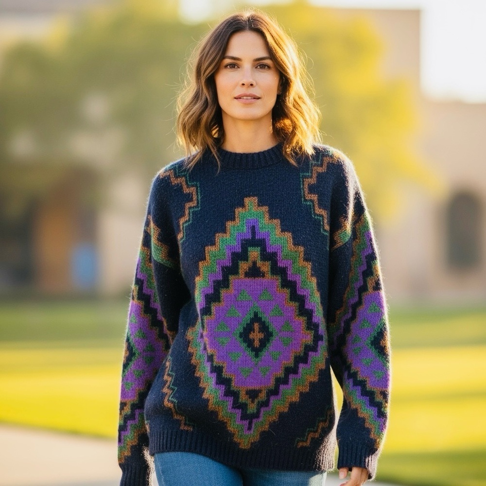 Vintage 1990s JJ Cochran Abstract Pattern Knit Crewneck Sweater Sz: M